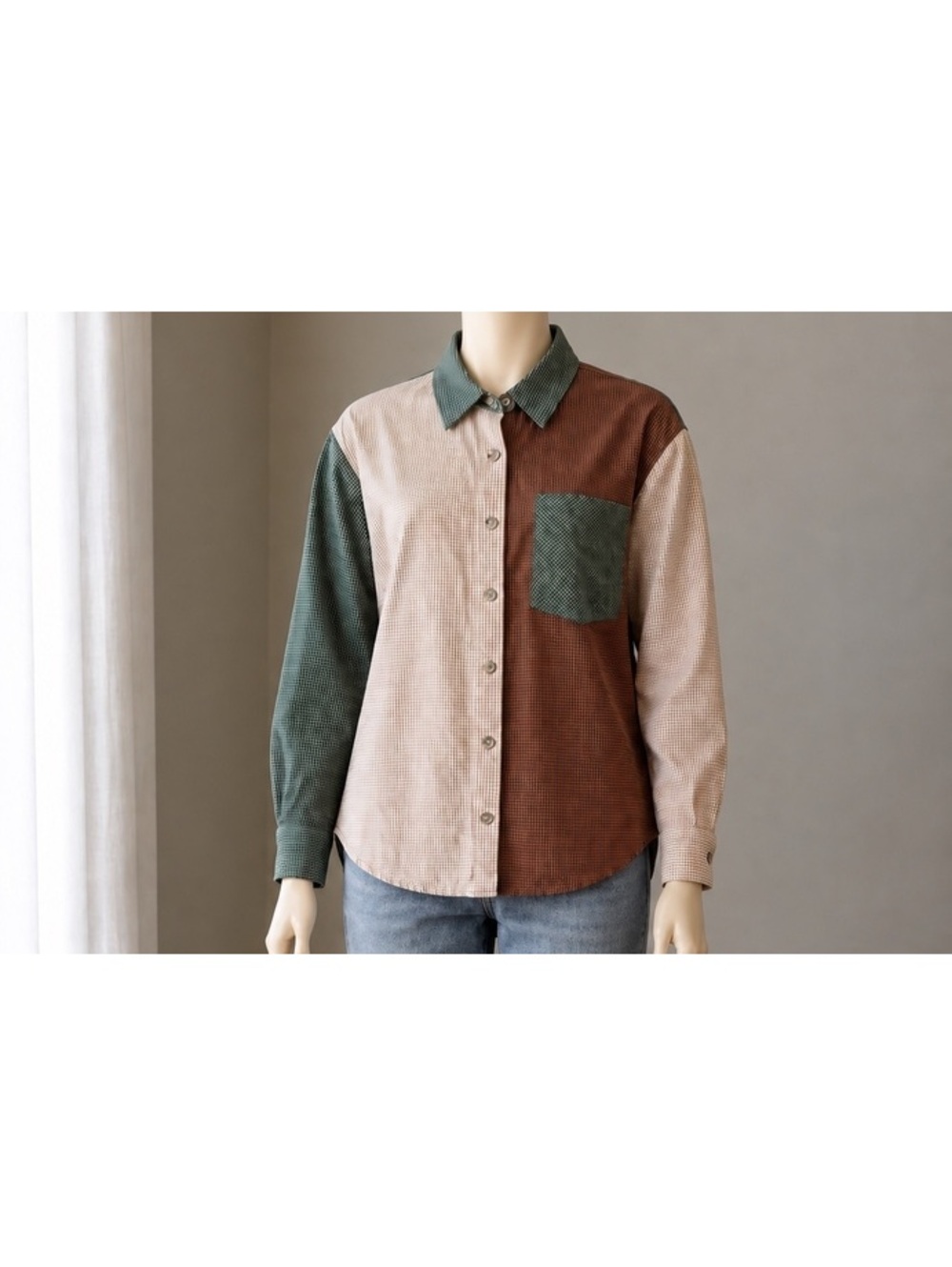 Blu Pepper Women’s L Colorblock Gingham Button Down Shirt Cottagecore Oversized